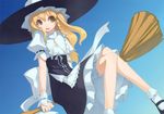  absurdres braid broom curiosities_of_lotus_asia hat highres kirisame_marisa long_hair shingo_(missing_link) solo touhou witch_hat wrist_cuffs yellow_eyes 