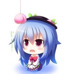  bad_id bad_pixiv_id beni_shake blue_hair blush bow chibi food food_awe fruit hat hinanawi_tenshi long_hair peach purple_eyes saliva solo touhou 