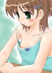  brown_hair green_eyes munechira nipple_slip no_bra pettanko 