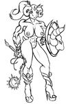  ball_&amp;_chain ball_and_chain black_and_white breasts caprine female horn horns mammal monochrome muscles muscular_female nipples nude plain_background pussy ram sheep shield sketch unconvincing_armor unconvincing_armour unknown_artist warrior weapon white_background 