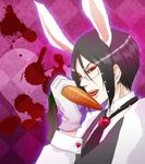  1boy animal_ears bunny_ears bunnyboy carrot glasses heart kuroshitsuji licking male male_focus red_eyes sebastian_michaelis solo tongue 