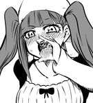  after_sex bleach blush cum cum_in_mouth dokugamine_riruka eyelashes greyscale hand_to_own_mouth hanya_(hanya_yashiki) hat long_hair monochrome open_mouth oral_simulation solo tongue tongue_out twintails upper_body 