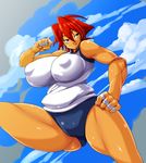  :q bandage bandages breasts brown_eyes buruma cameltoe gym_uniform hips huge_breasts muchigaku muscle muscles nekomamire nipples original plump puffy_nipples red_hair sanada_natsu sky tan thick_thighs thighs tongue tongue_out wide_hips 