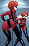  ass costume elastigirl from_behind gloves helen_parr jinroku latex latex_gloves mask red_eyes red_hair short_hair skin_tight the_incredibles thighhighs wide_hips 