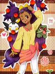  axew dark_skin emolga emonga iris_(pokemon) kibago pokemon purple_hair red_eyes 