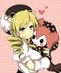  bad_id bad_pixiv_id beret blonde_hair blush charlotte_(madoka_magica) drill_hair fingerless_gloves gloves hat heart hug light_smile magical_girl mahou_shoujo_madoka_magica mitsu_yomogi tomoe_mami upper_body yellow_eyes 