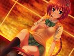  bad_id bad_pixiv_id blue_eyes blush braid hair_ornament kurosaki_mea long_hair open_mouth red_hair rennkuu school_uniform sitting skirt solo sunset to_love-ru to_love-ru_darkness 