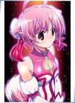  ahoge animal_ears bare_shoulders blush dog_days dog_ears dog_girl dog_tail gloves millhiore_f_biscotti pink_hair purple_eyes ryuu_ryuu short_hair smile solo tail white_gloves 