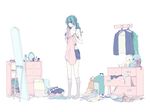  backpack backpack_removed bad_id bad_pixiv_id bag bangs bra chest_of_drawers clothes drawer glasses hatsune_miku holding_clothes jacket jacket_removed kneehighs lingerie long_hair makeup mirror no_shirt no_shoes shorts simple_background solo standing stuffed_animal stuffed_toy suitcase takahashi712 twintails underwear vocaloid white_background 