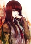  blue_eyes brown_hair cofi_(eternal) hand_in_hair long_hair makise_kurisu necktie red_hair solo steins;gate upper_body 