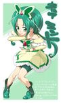  akimoto_komachi bare_shoulders bike_shorts brooch bug butterfly character_name cure_mint dress eyelashes frills full_body gloves green_eyes green_hair green_shorts insect jewelry long_hair magical_girl moudoku_(decopon3rd) precure shoes shorts shorts_under_dress smile solo yes!_precure_5 
