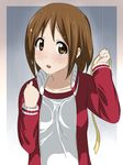  :o brown_eyes brown_hair gym_uniform hair_down hair_ribbon hirasawa_ui ikari_manatsu jacket k-on! rain ribbon short_hair solo track_jacket upper_body wet wet_clothes wet_hair 