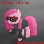  albert_wesker blood clothing crossover english_text equine eyewear female feral friendship_is_magic fur hair horse jacket mammal my_little_pony parody pink_fur pink_hair pinkamena_(mlp) pinkie_pie_(mlp) pony red_eyes resident_evil solo speccysy suit sunglasses text wesker 