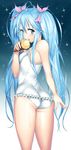  ahoge antenna_hair ass blue_eyes blue_hair denpa_onna_to_seishun_otoko food highres ice_cream long_hair one-piece_swimsuit skin_tight solo suzume_inui sweat swimsuit tongue touwa_erio twintails 