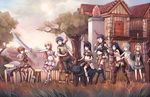  6+girls alternate_costume aragaki_ayase bad_deviantart_id bad_id boots bow_(weapon) bridget_evans fantasy ghost glasses gokou_ruri kousaka_kirino kousaka_kyousuke kurusu_kanako makishima_saori medieval multiple_girls ore_no_imouto_ga_konna_ni_kawaii_wake_ga_nai pantyhose riding saimon_ma scenery shield sword tamura_manami weapon 