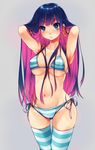  bad_id bad_pixiv_id bikini blue_eyes blue_hair breasts cameltoe cleavage covered_nipples earrings groin highres jewelry large_breasts multicolored_hair navel panty_&amp;_stocking_with_garterbelt solo stocking_(psg) striped striped_bikini striped_legwear swimsuit thigh_gap thighhighs tsuburaya_35 two-tone_hair underboob wide_hips 