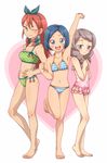  :d arm_up armpits barefoot bikini blue_eyes blue_hair blush braid brown_hair feet green_eyes hair_ribbon hands_on_hips heart heart_background inazuma_eleven_(series) inazuma_eleven_go long_hair looking_at_viewer maron_(quintet_colors) multiple_girls navel one-piece_swimsuit one_eye_closed open_mouth purple_eyes red_hair ribbon seto_midori short_hair side-tie_bikini simple_background smile sorano_aoi standing standing_on_one_leg striped striped_bikini swimsuit thigh_gap twin_braids white_background yamana_akane 