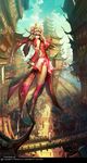  brown_hair china chinadress city headdress long_hair pagoda wenjun_lin 