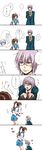  1girl asaki_(artist) brown_hair comic genderswap genderswap_(ftm) genderswap_(mtf) glasses highres kita_high_school_uniform kyonko nagato_yuuki petting ponytail purple_hair school_uniform serafuku smile suzumiya_haruhi_no_yuuutsu translated 