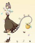  animal_ears basket capelet dress full_body grey_hair jewelry mouse mouse_ears mouse_tail nazrin pendant realistic red_eyes short_hair solo sousou_(sousouworks) standing tail touhou 