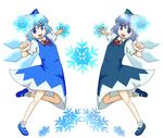  2girls alternate_color black_cirno blue_eyes blue_hair cirno dual_persona multiple_girls multiple_persona player_2 simple_background snowflake snowflakes touhou 