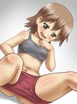  1girl aioi_yuuko awa blush bra brown_hair erect_nipples gym_shorts naughty_face nichijou pants_pulled_down smile underwear 