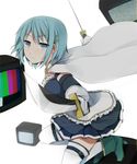  blue_eyes blue_hair cape foreshortening gloves highres mahou_shoujo_madoka_magica miki_sayaka short_hair solo static sword television test_card thighhighs tsuzuya_(knt31) weapon 