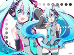  detached_sleeves green_hair hatsune_miku knee_socks tagme tie twin_tails vocaloid wallpaper 