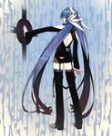  blue_hair detached_pants from_behind hair_ornament long_hair original red_eyes solo takada_kazuhiro thighhighs very_long_hair 