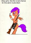  bullet equine female friendship_is_magic gun mammal my_little_pony pegasus plain_background purple_eyes ranged_weapon rifle scootaloo_(mlp) solo sticking_plaster unknown_artist weapon white_background wings 
