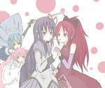  :o akemi_homura anger_vein black_hair blue_hair disz123 fang food halo holding_hands interlocked_fingers jealous kaname_madoka long_hair mahou_shoujo_madoka_magica miki_sayaka multiple_girls pocky pocky_kiss red_hair sakura_kyouko shared_food short_hair spoilers sword ultimate_madoka weapon yuri 