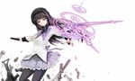  akemi_homura gun long_hair magic magical_girl mahou_shoujo_madoka_magica pantyhose pistol purple_eyes purple_hair sword wallpaper weapon weapons 