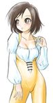  1girl blush brown_eyes brown_hair catsuit female final_fantasy final_fantasy_ix garnet_til_alexandros_xvii looking_away short_hair solo standing tanyaoh thigh_gap thighs 