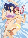  2girls blue_eyes blue_hair bra braid breasts garters kokubunji_koyori large_breasts lingerie long_hair looking_back lying nakahara_komugi nurse_witch_komugi-chan oppai pantsu pink_eyes pink_hair satou_riku 