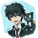  ao_no_exorcist blacky cat fangs kuro_(ao_no_exorcist) lowres okumura_rin open_mouth pointy_ears 