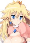  bad_id bad_pixiv_id blonde_hair blue_eyes breasts brooch cleavage crown dress earrings face huge_breasts jewelry light_smile lips long_hair looking_at_viewer mario_(series) nagase_haruhito parted_lips pink_dress princess_peach solo super_mario_bros. 