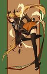  black_legwear blonde_hair blue_eyes breasts cleavage genderswap genderswap_(mtf) kunai long_hair medium_breasts na_young_lee naruko naruto naruto_(series) one_eye_closed open_clothes scroll sexy_no_jutsu solo thighhighs toes twintails very_long_hair weapon 