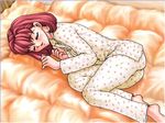  bed casual_romance_club houkago_ren-ai_club pajamas red_eyes red_hair sleeping 