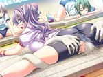  -.- 4girls akaza ass ass_grab bike_shorts blush breasts brown_hair censored eyes_closed game_cg green_eyes green_hair henshin_3 leg_grab long_hair multiple_girls open_mouth panties panties_aside purple_hair pussy rape sex short_hair spread_legs surprise surprised sweat torn_clothes underwear 