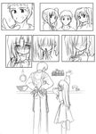  4girls archerko artoria_pendragon_(all) doujinshi emiya_shirou fate/stay_night fate_(series) greyscale himura_kiseki illyasviel_von_einzbern long_sleeves monochrome multiple_girls saber toosaka_rin 