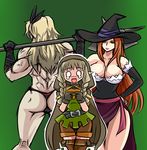  amazon_(dragon's_crown) ass blonde_hair breasts cleavage dragon's_crown dress elf_(dragon's_crown) halberd hat large_breasts legs long_hair multiple_girls orange_hair panties polearm side_slit sorceress_(dragon's_crown) strapless strapless_dress thick_thighs thighs thong tonda underwear weapon witch_hat 