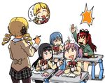  akemi_homura anger_vein bad_id bad_pixiv_id black_hair blonde_hair blue_hair classroom drooling food hobbang kaname_madoka kyubey long_hair mahou_shoujo_madoka_magica miki_sayaka mitakihara_school_uniform multiple_girls pantyhose pink_hair pocky red_hair sakura_kyouko school_uniform short_hair tomoe_mami 