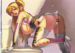  blonde boots breasts brown_eyes censored doggystyle duplicate dutch_angle earrings elbow_gloves gloves hanging_breasts high_heels high_res invisible_man invisicock iruma_kamiri jewelry large_breasts legs long_hair miniskirt open_mouth oppai original oshiri panties_aside pantsu ponytail purple_panties race_queen saliva sex shoes skirt thigh_boots thighhighs toilet 