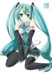  detached_sleeves green_hair hatsune_miku knee_socks tagme tie twin_tails vocaloid 