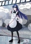  apron blue_hair cat_ears fence head_mounted_display idolmaster kemonomimi kisaragi_chihaya long_hair maid mirre wrist_cuffs 