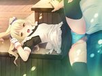  1boy 1girl blonde_hair blush censored clothed_sex cure_girl game_cg maid panties panties_aside penis pussy sex thighhighs underwear vaginal 