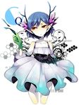  :o antlers bare_shoulders blue_hair c_(control) choker cowboy_shot cropped_legs dress eyeshadow gloves looking_to_the_side makeup midas_money money pointy_ears q_(control) red_eyes sgawarananto simple_background solo white_background 