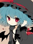  bad_id bad_pixiv_id bat_wings blue_hair hand_in_hair haru_(kyou) hat heart open_clothes open_shirt red_eyes remilia_scarlet shirt short_hair smile solo touhou wings 