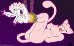  bondage bound breasts chain crying feathers female foot_focus fur laugh legendary_pok&#233;mon mew nintendo nipples pink pink_fur pok&#233;mon pok&eacute;mon solo stocks tears tickle tickling ticklishways toe_curl toes toes_curl video_games zp92 