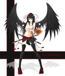  :q alternate_hairstyle bikini_top black_hair breast_hold breasts crossed_arms geta gmot hat highres katana large_breasts legs long_hair long_legs looking_at_viewer red_eyes scabbard shameimaru_aya sheath sheathed solo sword thighhighs thighs tokin_hat tongue tongue_out touhou weapon wings 